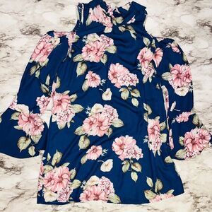 Xhilaration Long Sleeve Floral Cold Shoulder Dress Navy Women S Summer Cottage